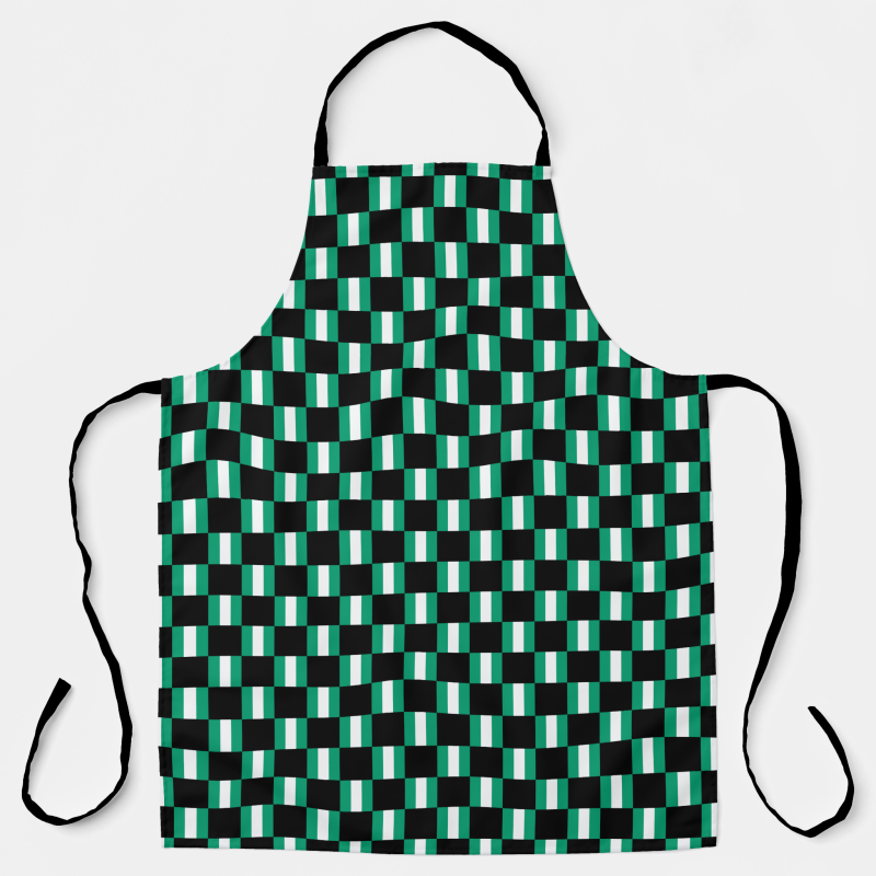 Apron featuring a bold checkered design inspired by the national flag of Nigeria.