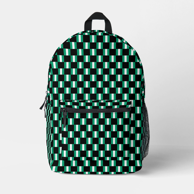 Nigeria flag backpack with checkered detailing, blending national pride with everyday function.