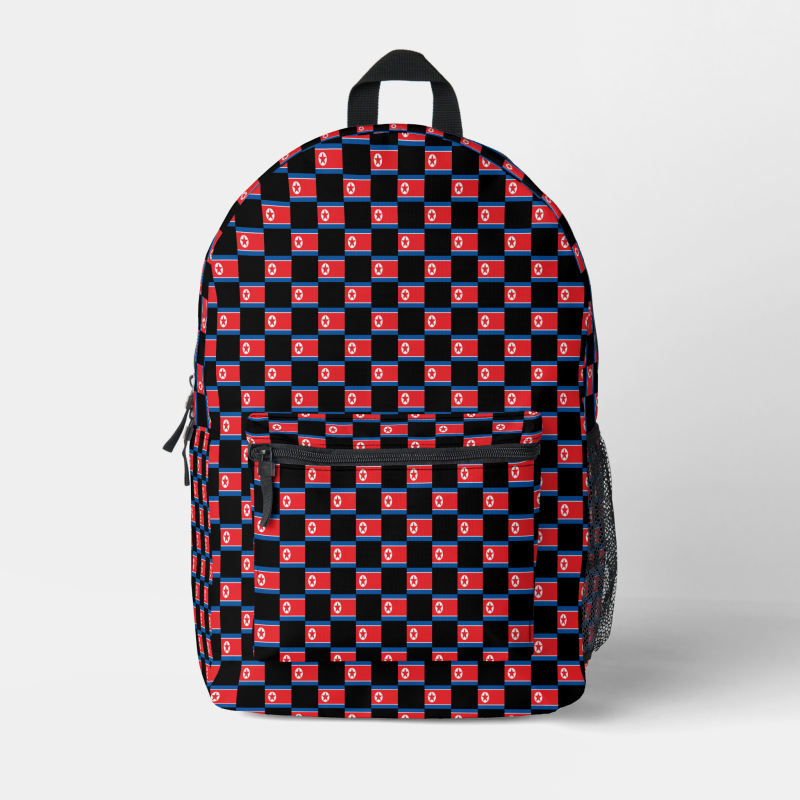 North Korea flag backpack with checkered detailing, blending national pride with everyday function.