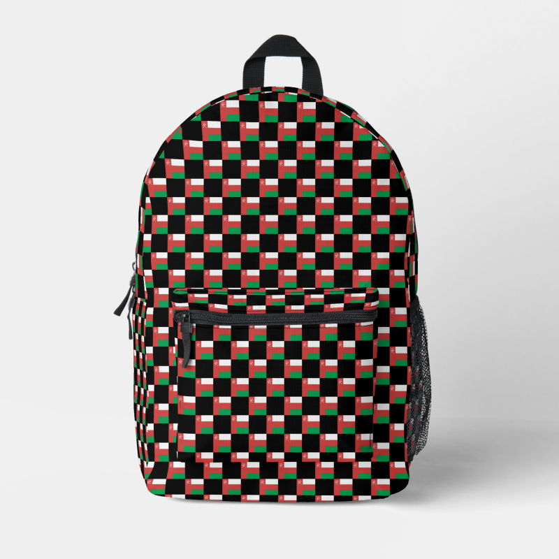 Oman flag backpack with checkered detailing, blending national pride with everyday function.