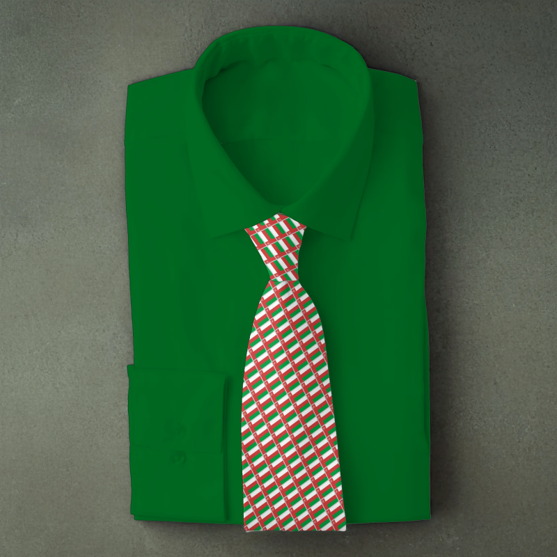 Oman flag necktie on green folded shirt