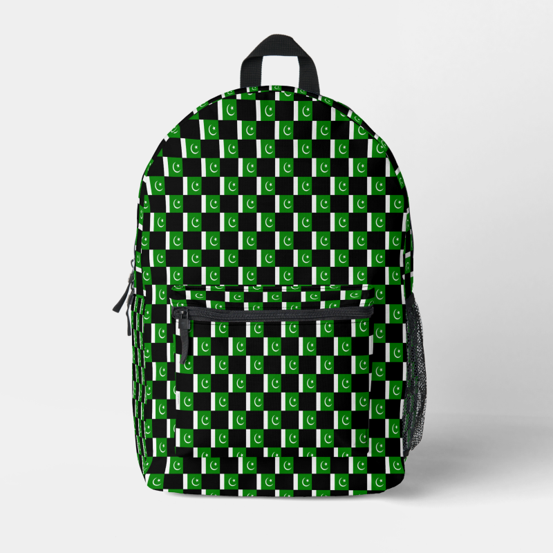Pakistan flag backpack with checkered detailing, blending national pride with everyday function.