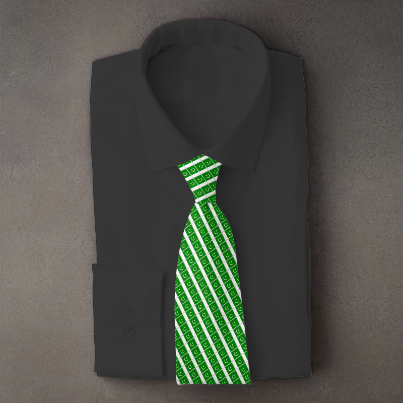 Pakistan flag necktie on black folded shirt