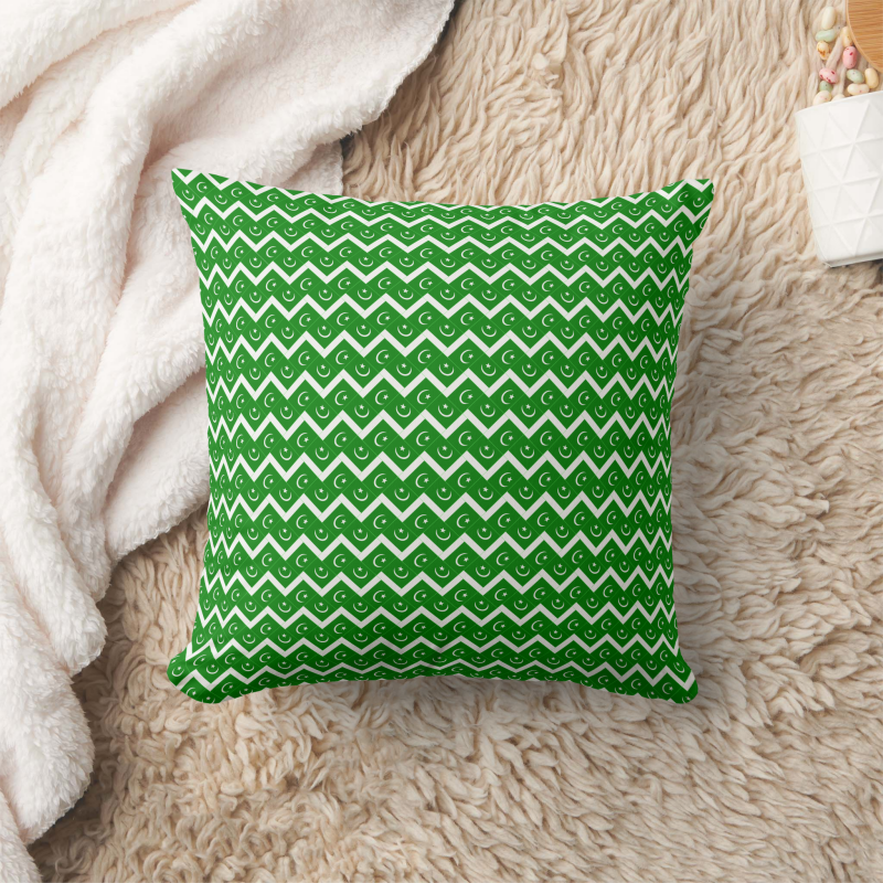 Decorative pillow with a patchwork pattern based on the Pakistan national flag.