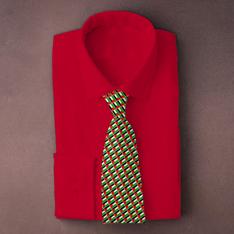 Palestine flag necktie on red folded shirt