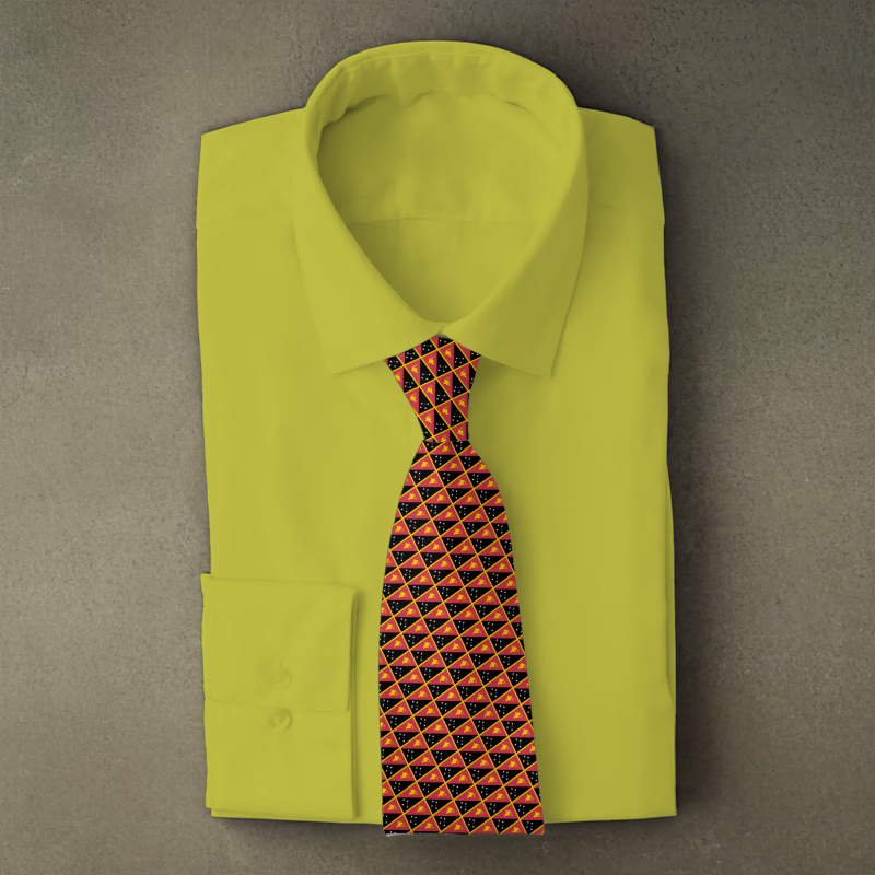 Papua New Guinea flag necktie on yellow folded shirt