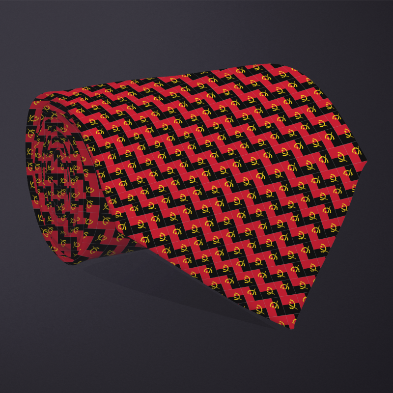 Rolled necktie, patchwork Angola flag pattern