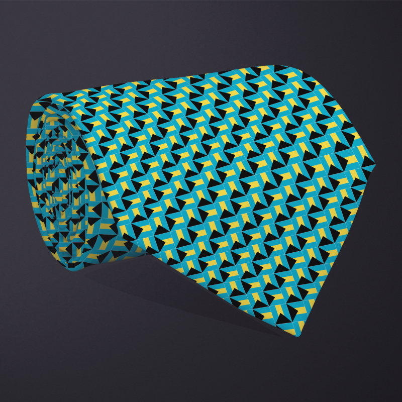Rolled necktie, patchwork Bahamas flag pattern