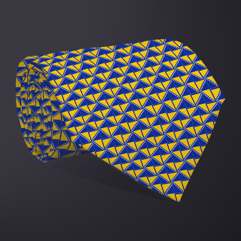 Rolled necktie, patchwork Bosnia and Herzegovina flag pattern