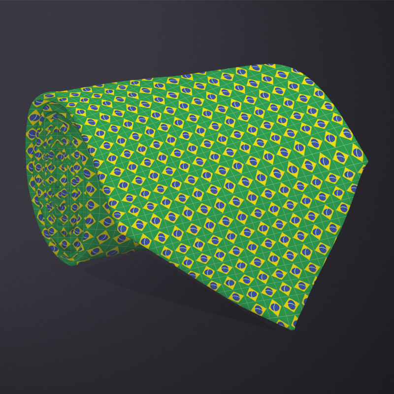 Rolled necktie, patchwork Brazil flag pattern