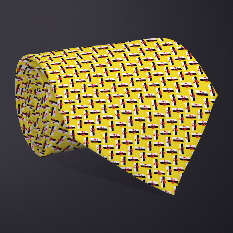 Rolled necktie, patchwork Brunei flag pattern