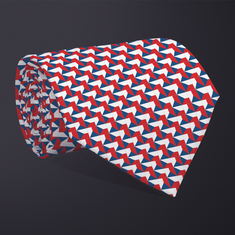Rolled necktie, patchwork Czechia flag pattern