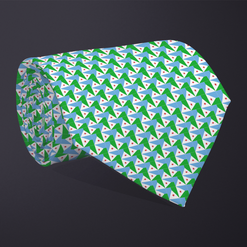 Rolled necktie, patchwork Djibouti flag pattern