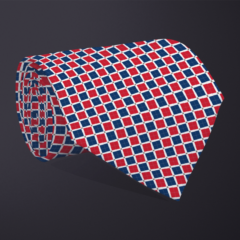 Rolled necktie, patchwork Dominican Republic flag pattern