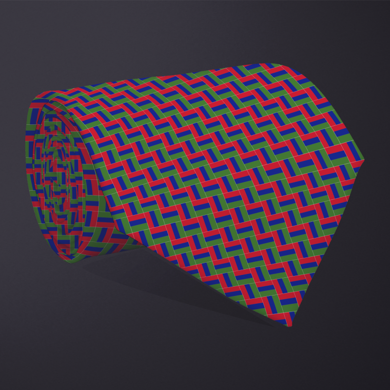 Rolled necktie, patchwork Gambia flag pattern