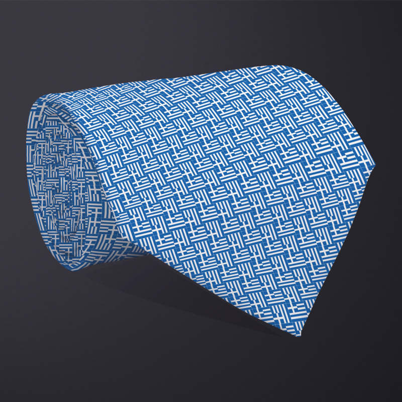 Rolled necktie, patchwork Greece flag pattern