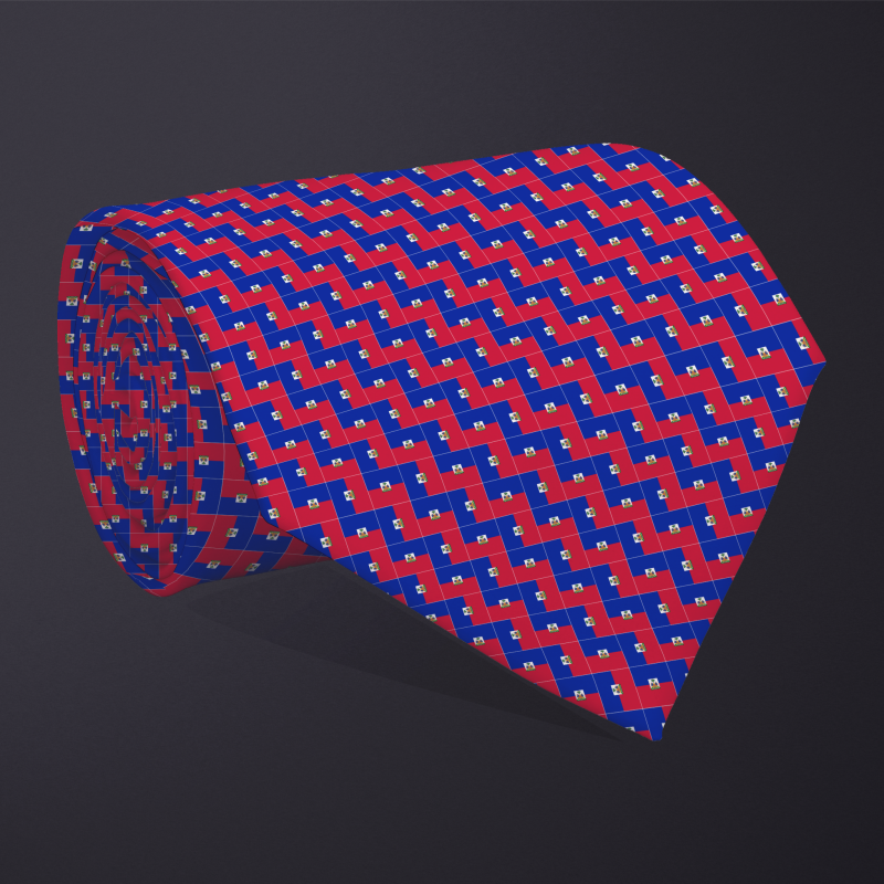 Rolled necktie, patchwork Haiti flag pattern