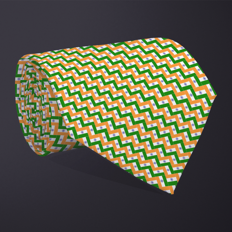 Rolled necktie, patchwork India flag pattern