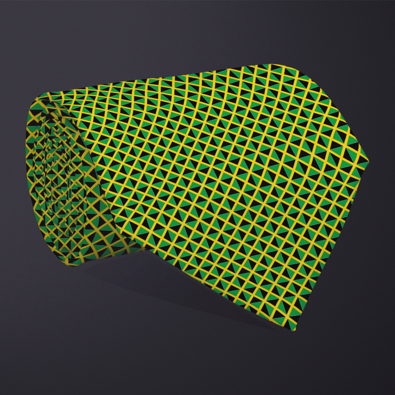Rolled necktie, patchwork Jamaica flag pattern