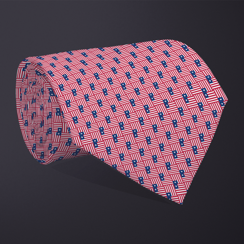 Rolled necktie, patchwork Liberia flag pattern
