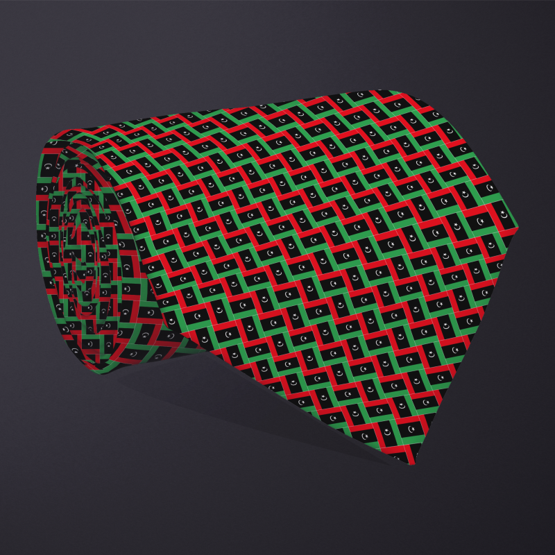 Rolled necktie, patchwork Libya flag pattern