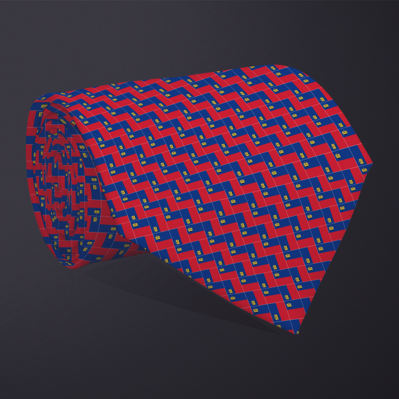 Rolled necktie, patchwork Liechtenstein flag pattern