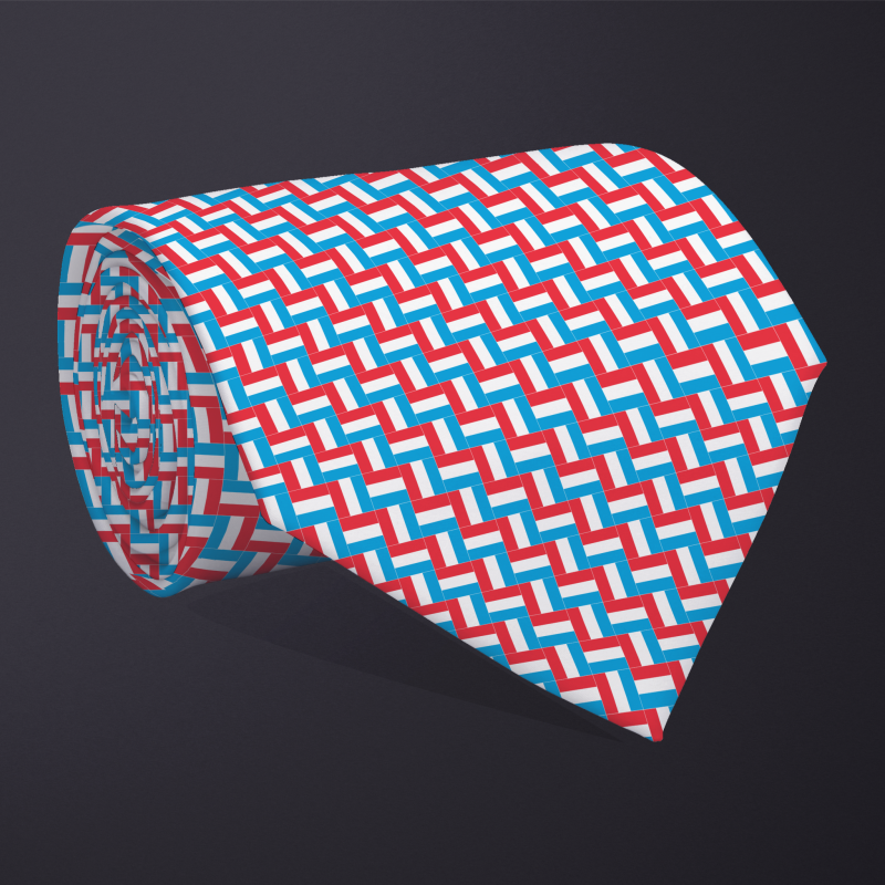 Rolled necktie, patchwork Luxembourg flag pattern