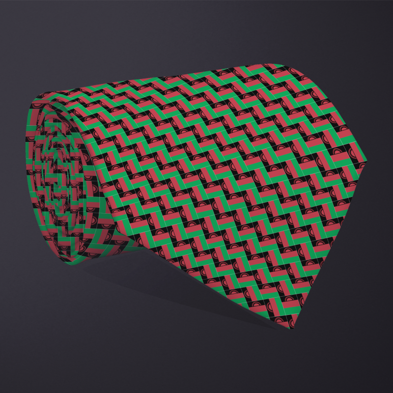 Rolled necktie, patchwork Malawi flag pattern