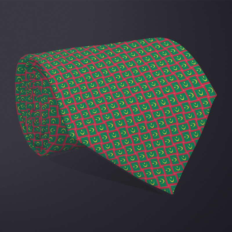 Rolled necktie, patchwork Mauritania flag pattern