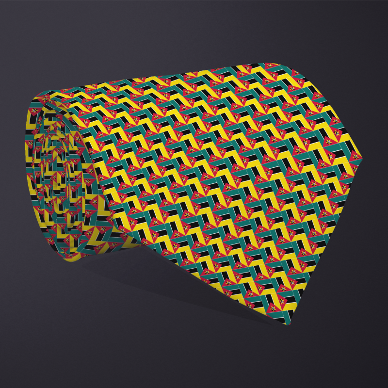 Rolled necktie, patchwork Mozambique flag pattern