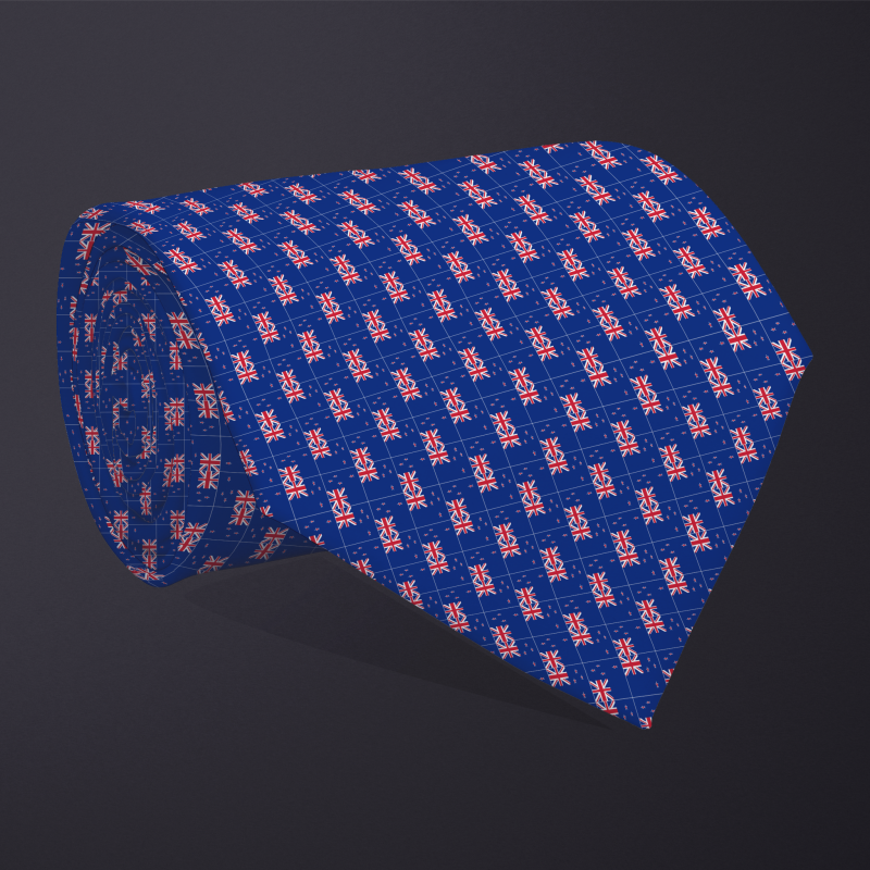 Rolled necktie, patchwork New Zealand flag pattern