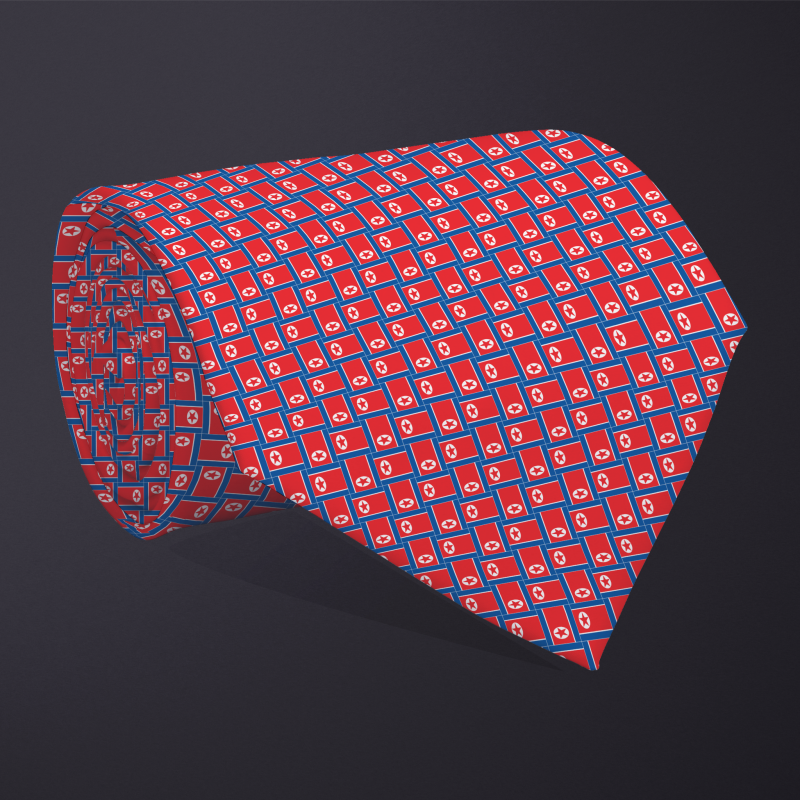 Rolled necktie, patchwork North Korea flag pattern