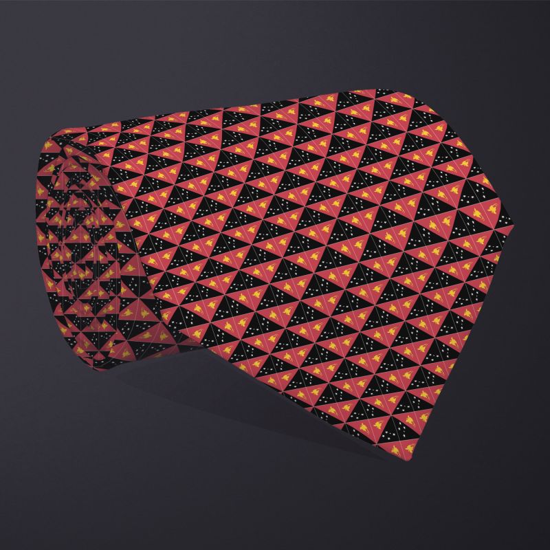 Rolled necktie, patchwork Papua New Guinea flag pattern