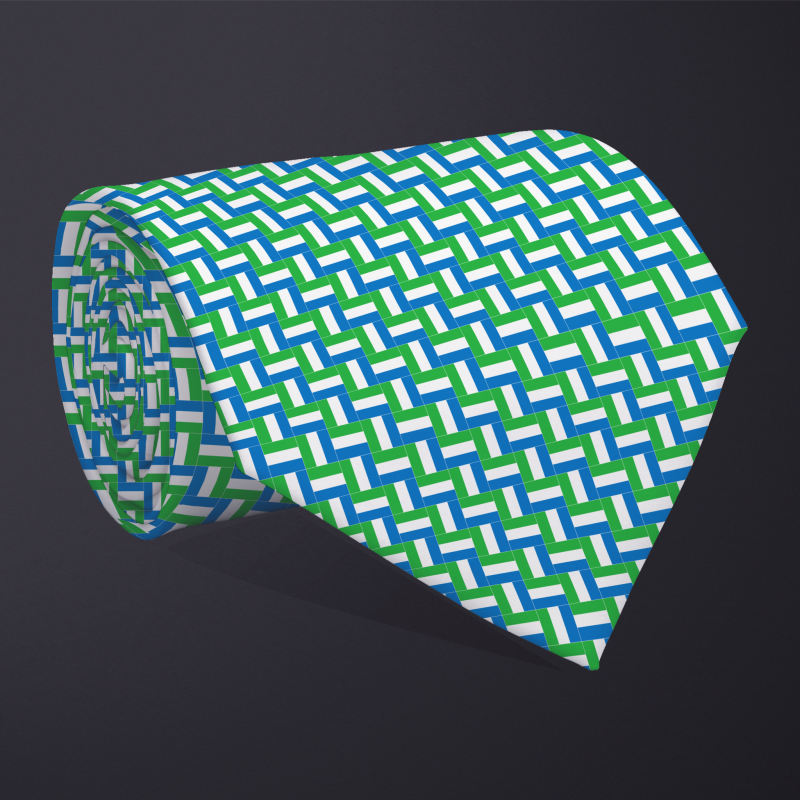 Rolled necktie, patchwork Sierra Leone flag pattern