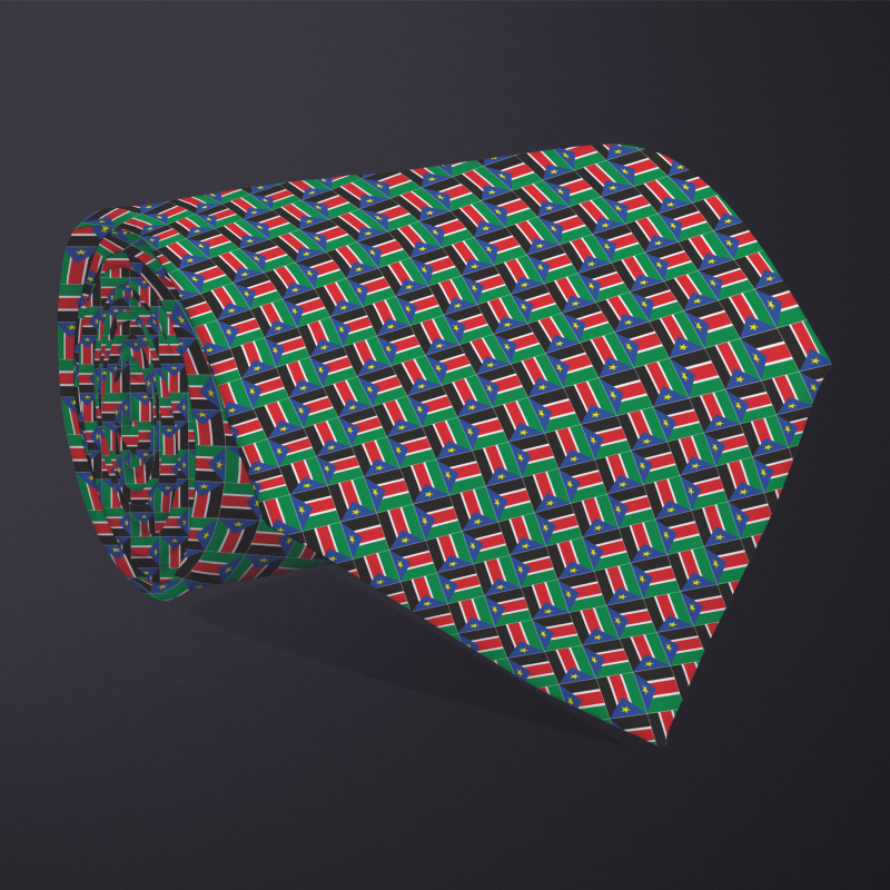 Rolled necktie, patchwork South Sudan flag pattern