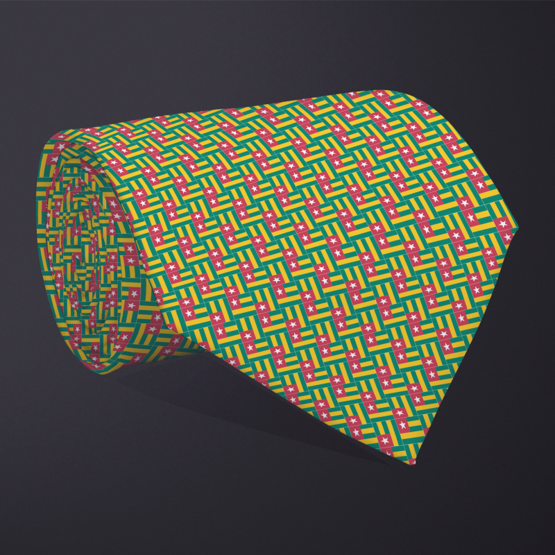 Rolled necktie, patchwork Togo flag pattern