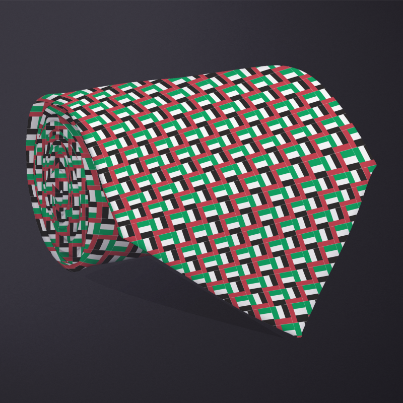 Rolled necktie, patchwork United Arab Emirates flag pattern
