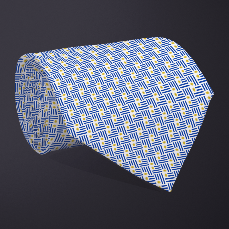 Rolled necktie, patchwork Uruguay flag pattern