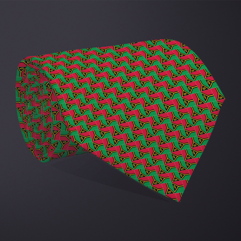 Rolled necktie, patchwork Vanuatu flag pattern