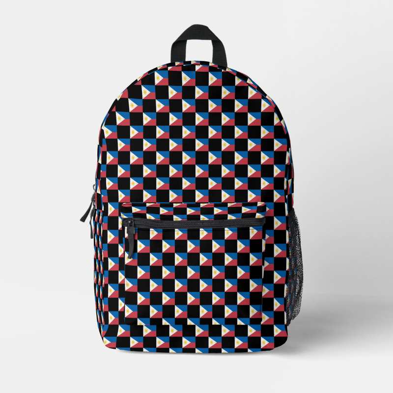 Philippines flag backpack with checkered detailing, blending national pride with everyday function.