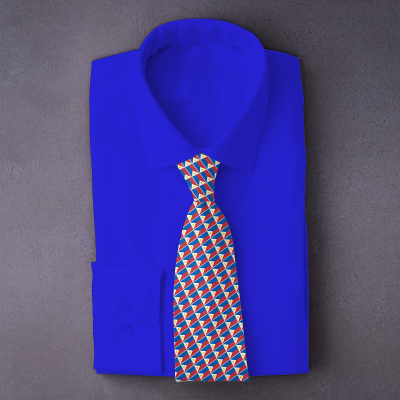 Philippines flag necktie on blue folded shirt