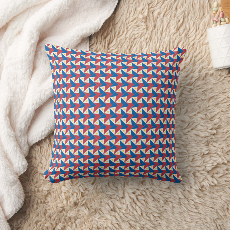 Square pillow printed with a stylized Philippines flag in a bold, modern design.