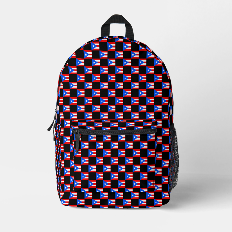 Puerto Rico flag backpack with checkered detailing, blending national pride with everyday function.