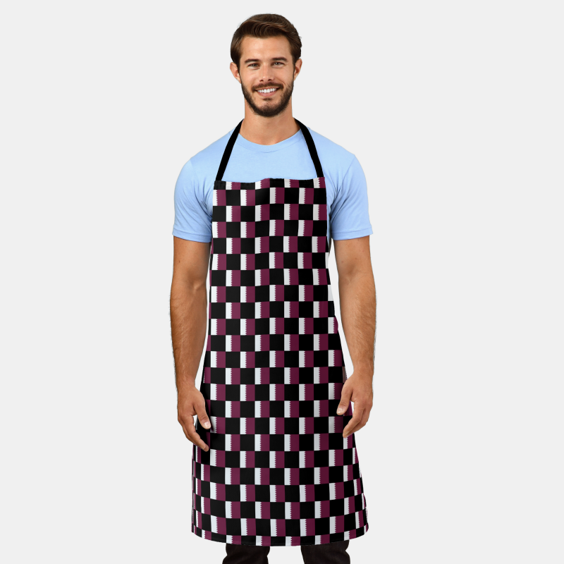Apron featuring a bold checkered design inspired by the national flag of Qatar.
