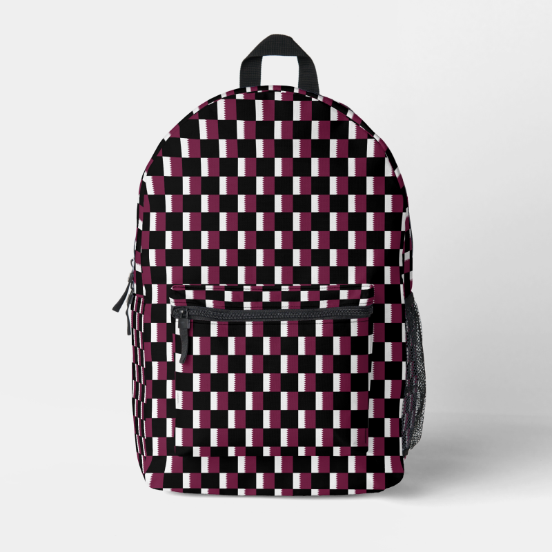 Qatar flag backpack with checkered detailing, blending national pride with everyday function.