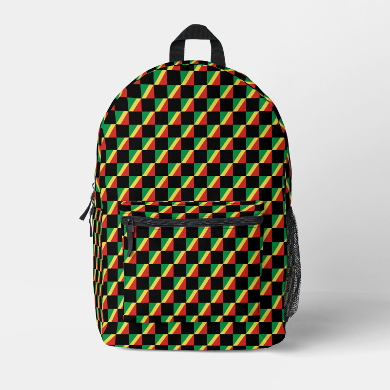 Republic of the Congo flag backpack with checkered detailing, blending national pride with everyday function.