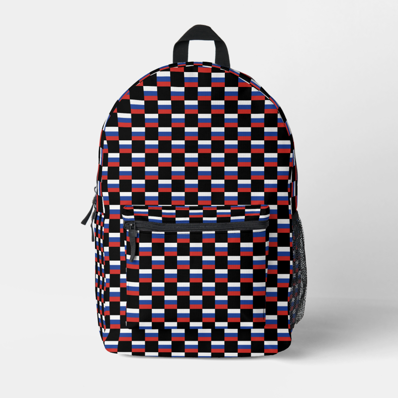 Russia flag backpack with checkered detailing, blending national pride with everyday function.