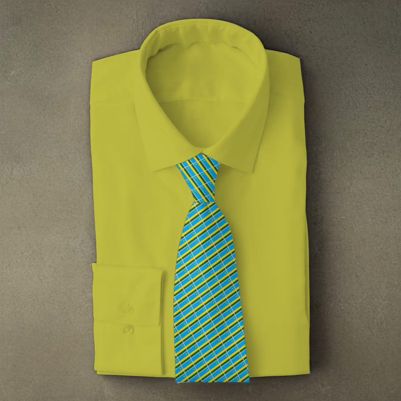 Rwanda flag necktie on yellow folded shirt