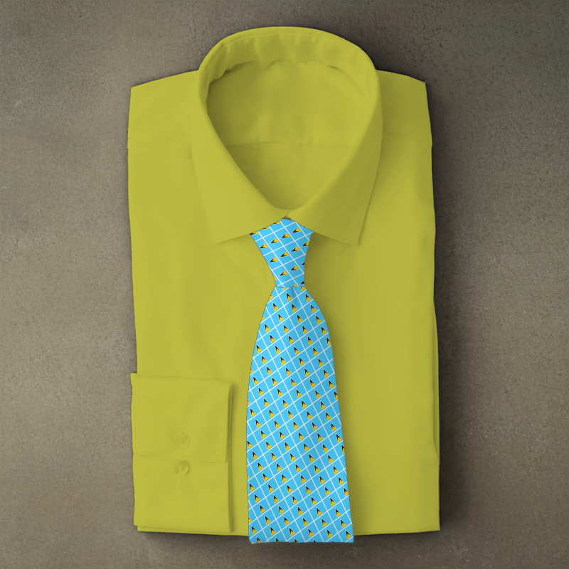 Saint Lucia flag necktie on yellow folded shirt