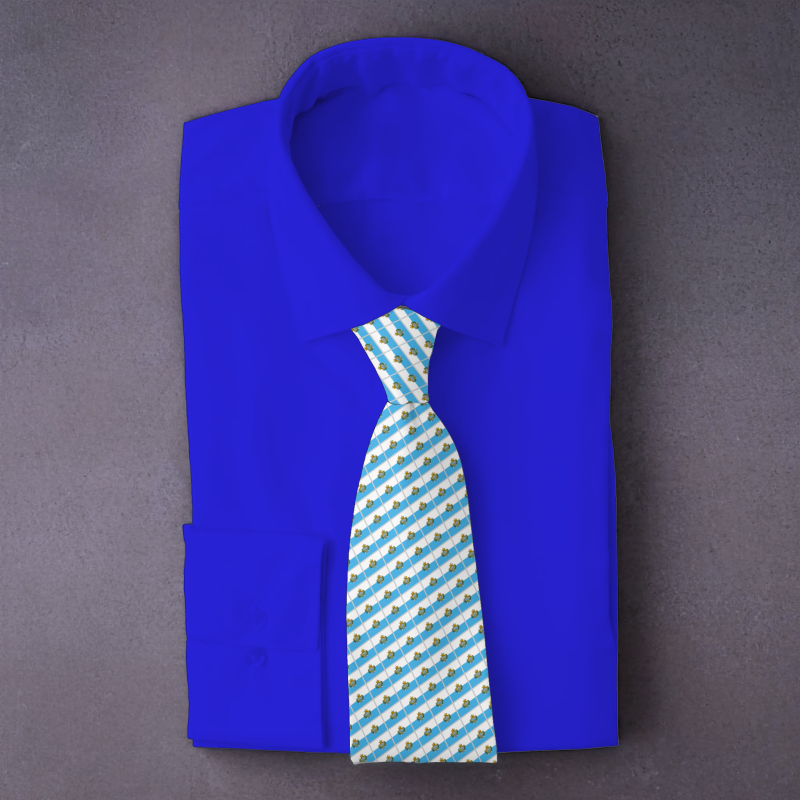 San Marino flag necktie on blue folded shirt